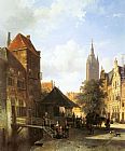 Cornelis Springer Figures in a Street in Delft painting
